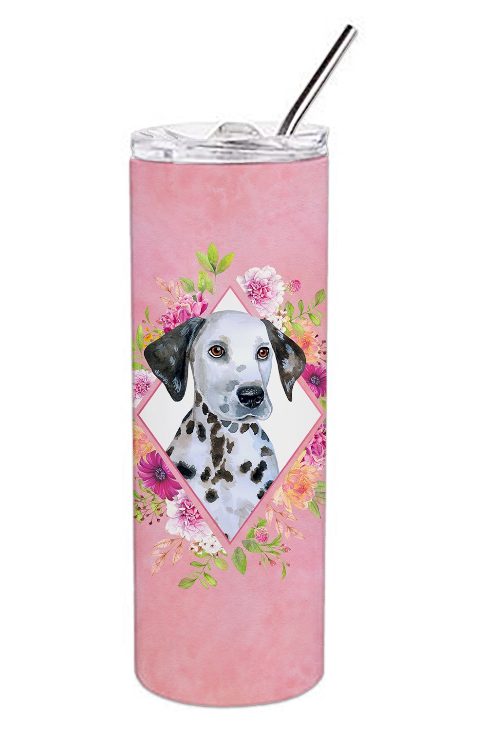 Dalmatian Puppy Pink Flowers Double Walled Stainless Steel 20 oz Skinny Tumbler CK4136TBL20 by Caroline&#39;s Treasures