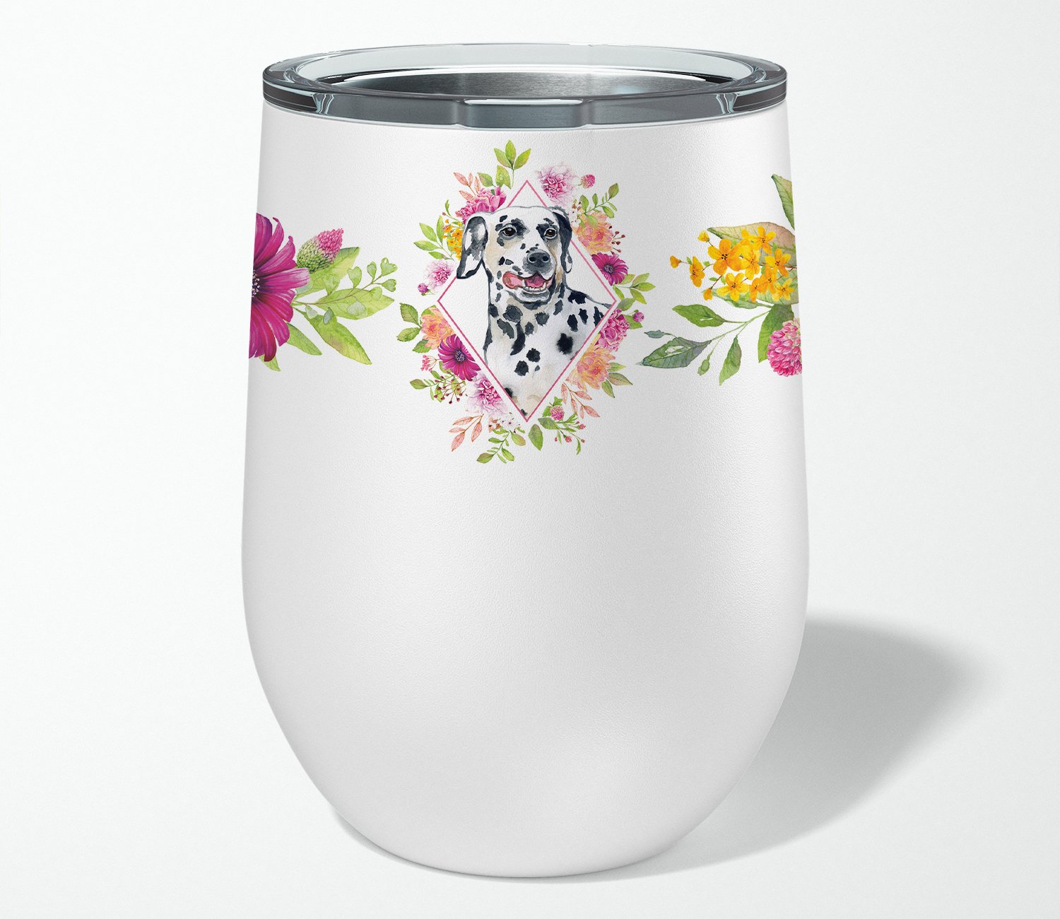 Dalmatian Pink Flowers Stainless Steel 12 oz Stemless Wine Glass CK4137TBL12 by Caroline's Treasures