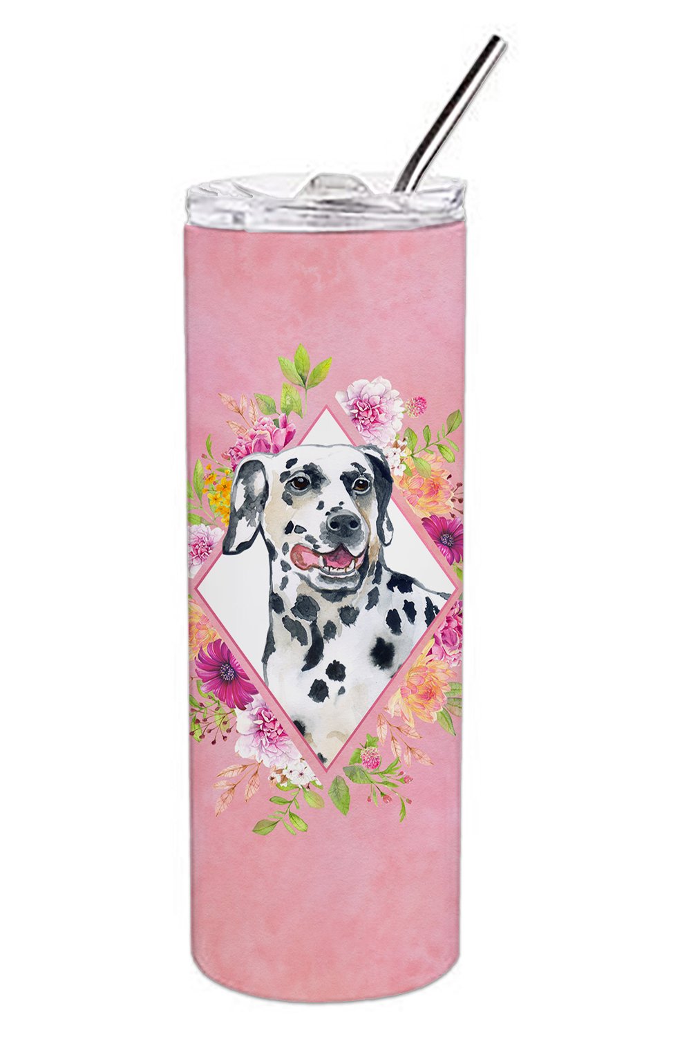 Dalmatian Pink Flowers Double Walled Stainless Steel 20 oz Skinny Tumbler CK4137TBL20 by Caroline&#39;s Treasures