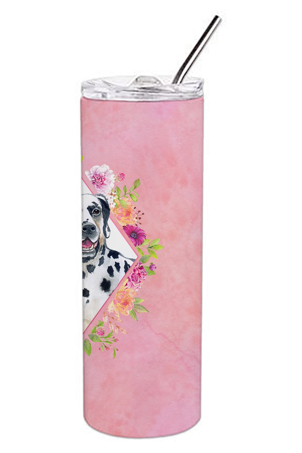 Dalmatian Pink Flowers Double Walled Stainless Steel 20 oz Skinny Tumbler CK4137TBL20 by Caroline's Treasures