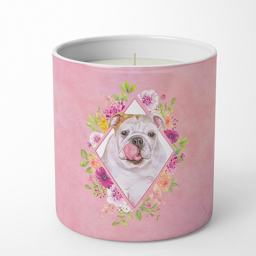 English Bulldog Pink Flowers 10 oz Decorative Soy Candle CK4140CDL by Caroline&#39;s Treasures