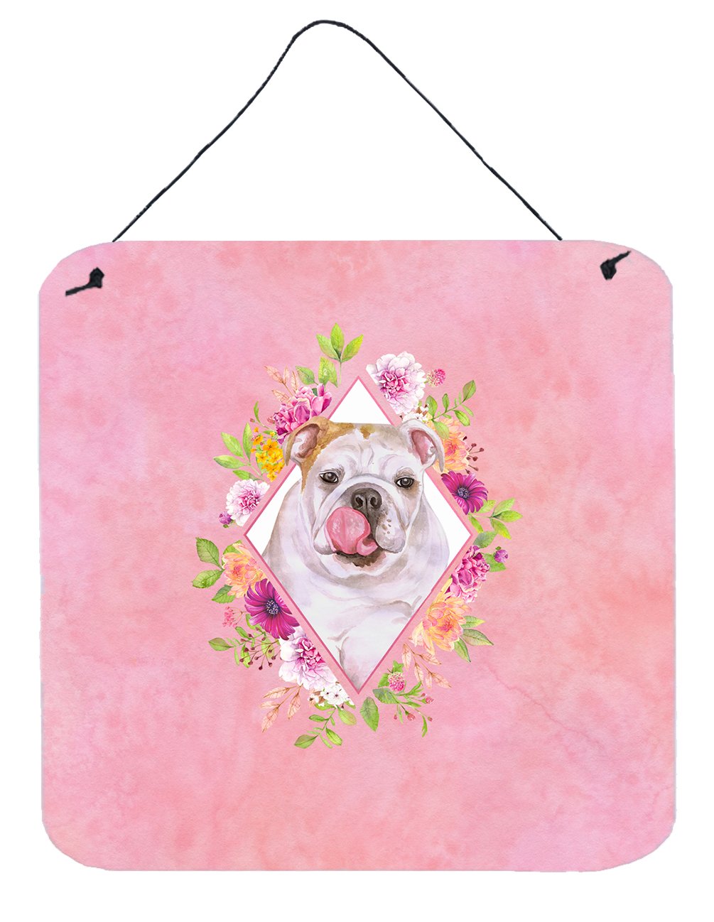 English Bulldog Pink Flowers Wall or Door Hanging Prints CK4140DS66 by Caroline&#39;s Treasures