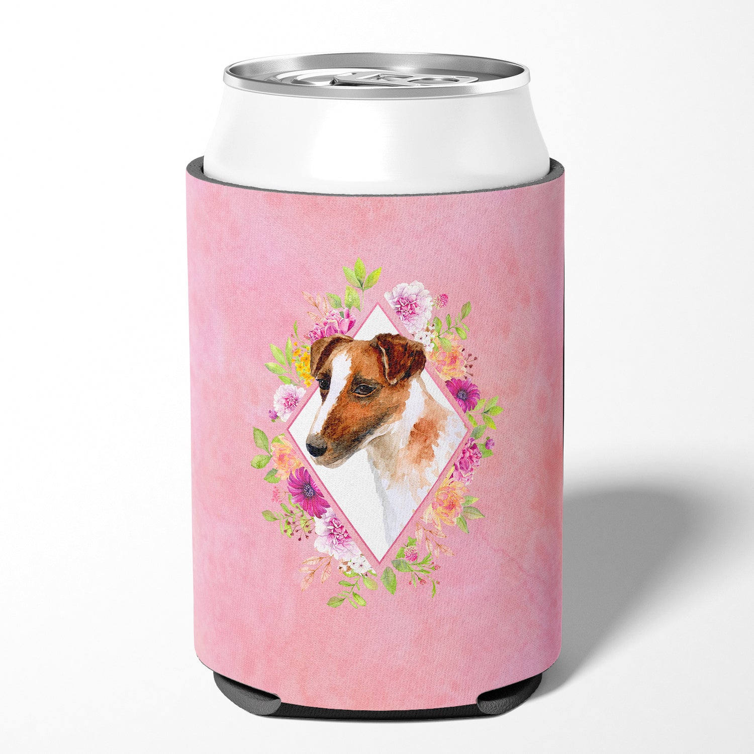 Jack Russell Terrier Pink Flowers Can or Bottle Hugger CK4141CC