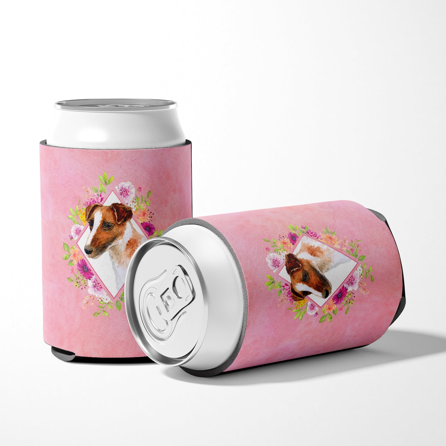 Jack Russell Terrier Pink Flowers Can or Bottle Hugger CK4141CC  the-store.com.