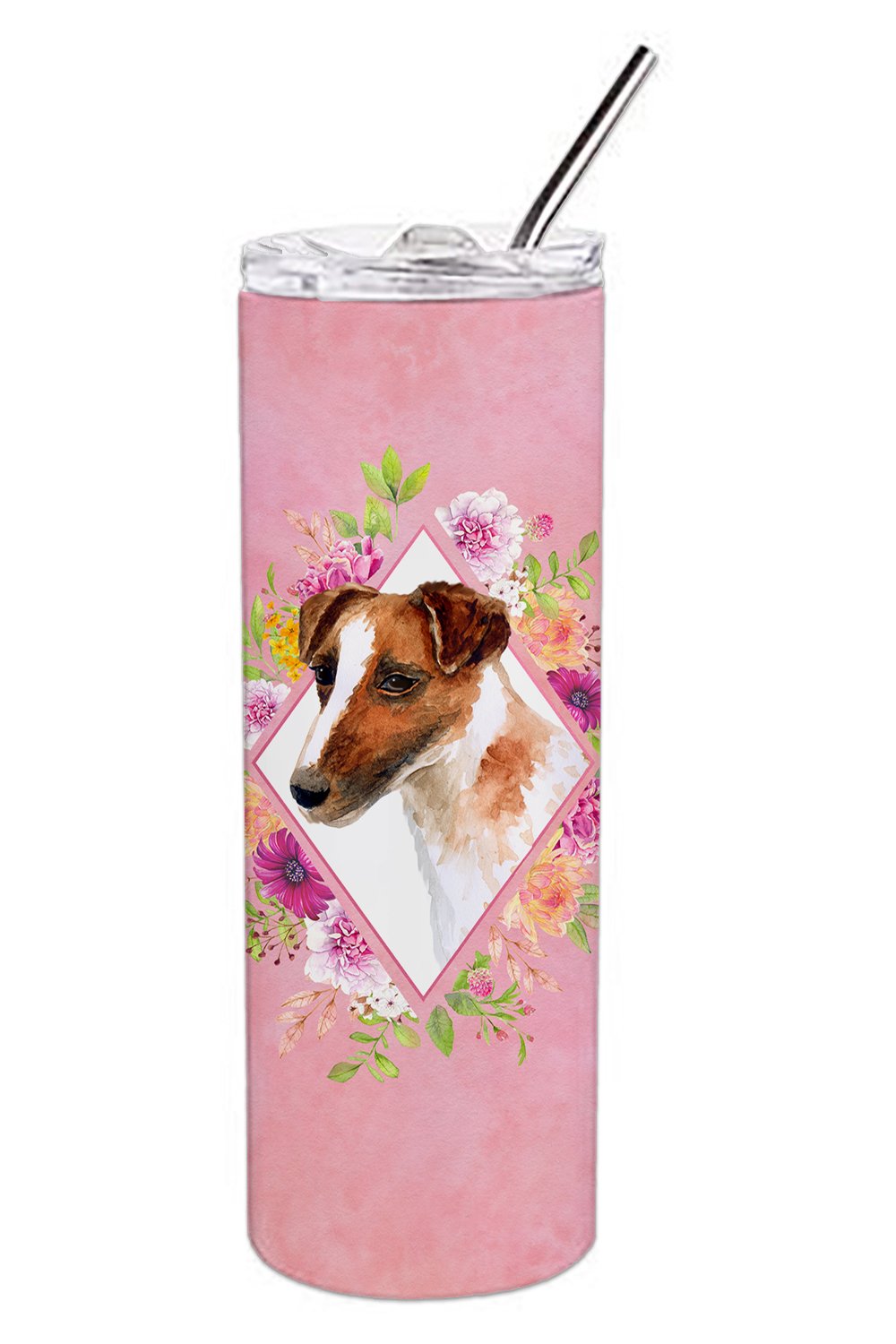 Jack Russell Terrier Pink Flowers Double Walled Stainless Steel 20 oz Skinny Tumbler CK4141TBL20 by Caroline&#39;s Treasures