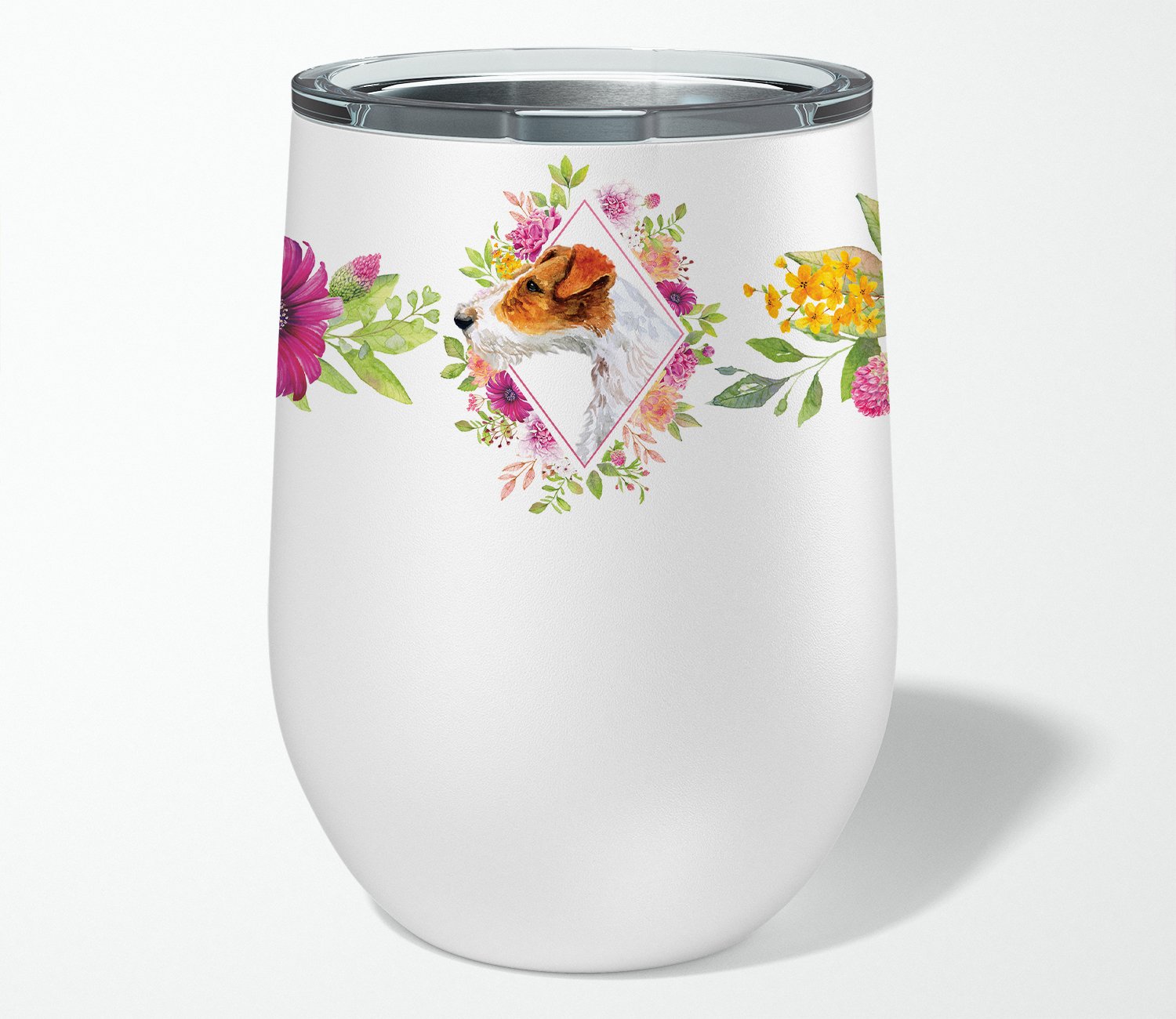 Jack Russell Terrier #2 Pink Flowers Stainless Steel 12 oz Stemless Wine Glass CK4142TBL12 by Caroline's Treasures