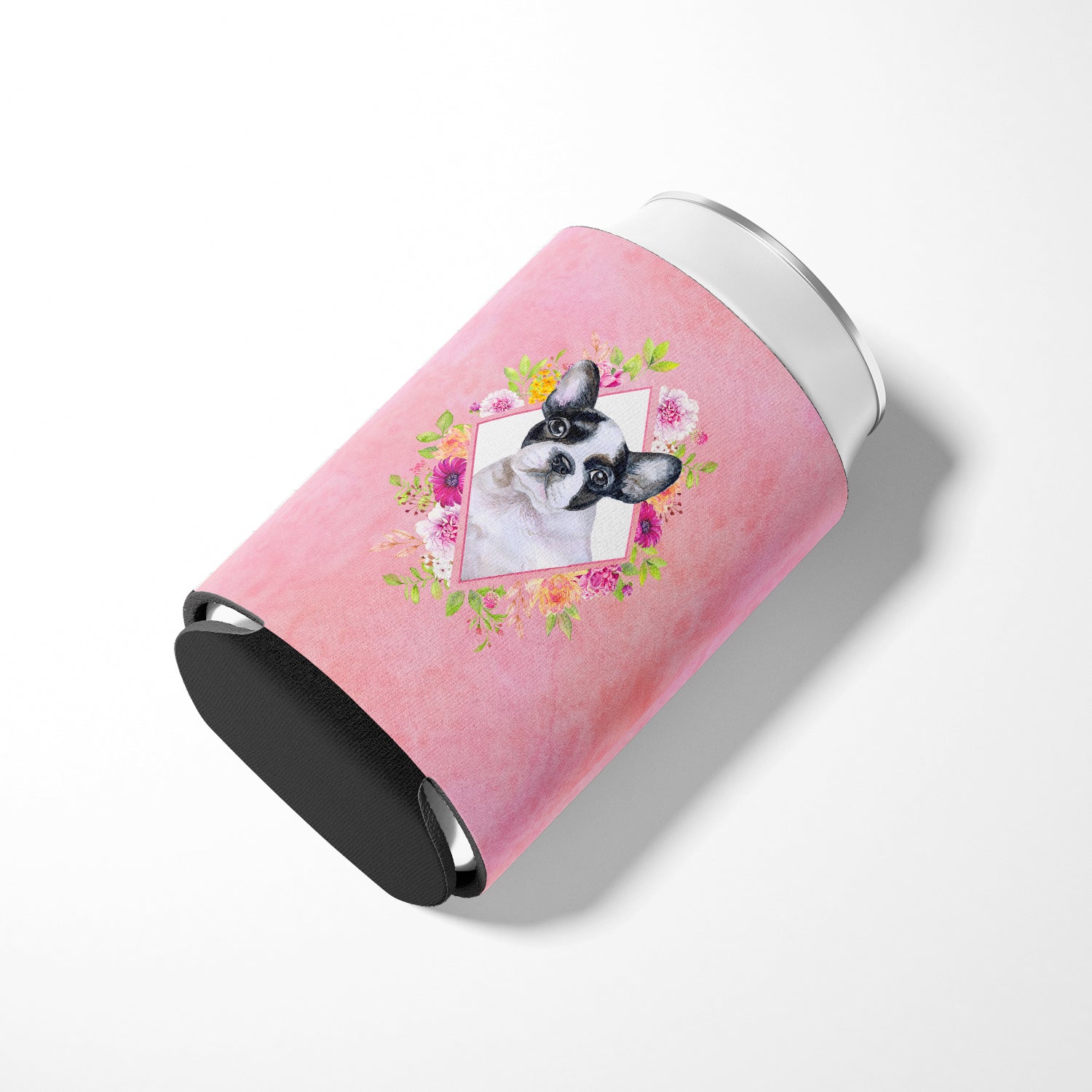 French Bulldog Pink Flowers Can or Bottle Hugger CK4143CC  the-store.com.