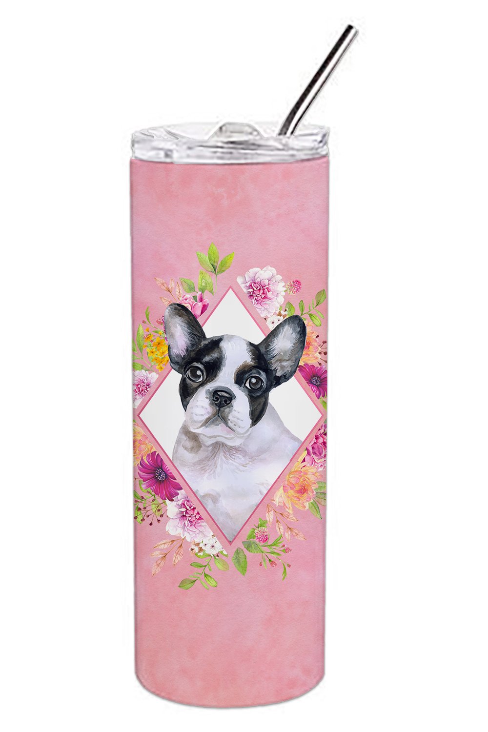 French Bulldog Pink Flowers Double Walled Stainless Steel 20 oz Skinny Tumbler CK4143TBL20 by Caroline&#39;s Treasures