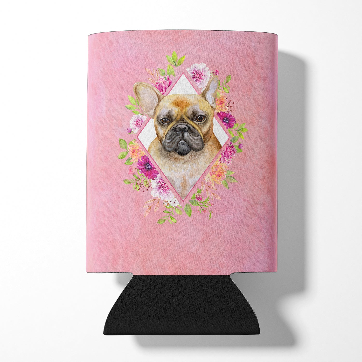 Fawn French Bulldog Pink Flowers Can or Bottle Hugger CK4144CC  the-store.com.