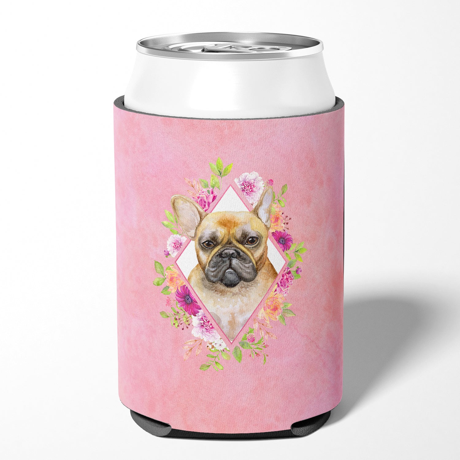 Fawn French Bulldog Pink Flowers Can or Bottle Hugger CK4144CC