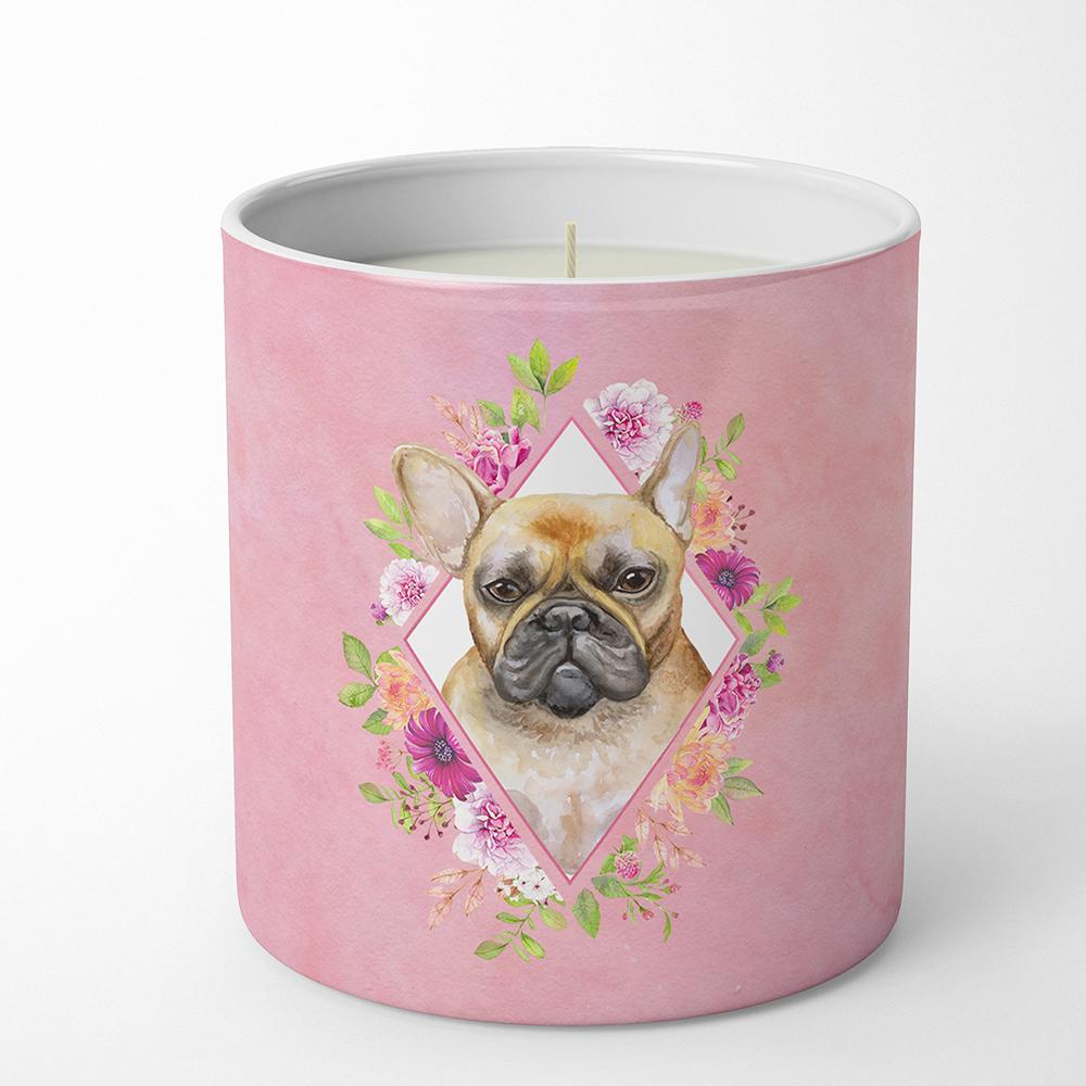 Fawn French Bulldog Pink Flowers 10 oz Decorative Soy Candle CK4144CDL by Caroline&#39;s Treasures
