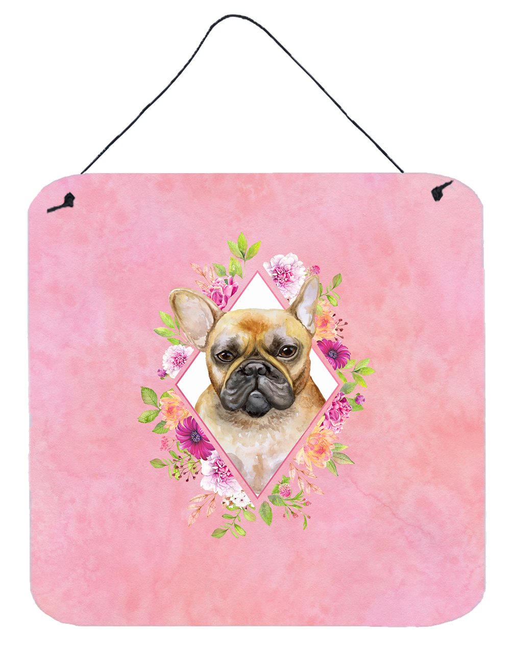 Fawn French Bulldog Pink Flowers Wall or Door Hanging Prints CK4144DS66 by Caroline&#39;s Treasures