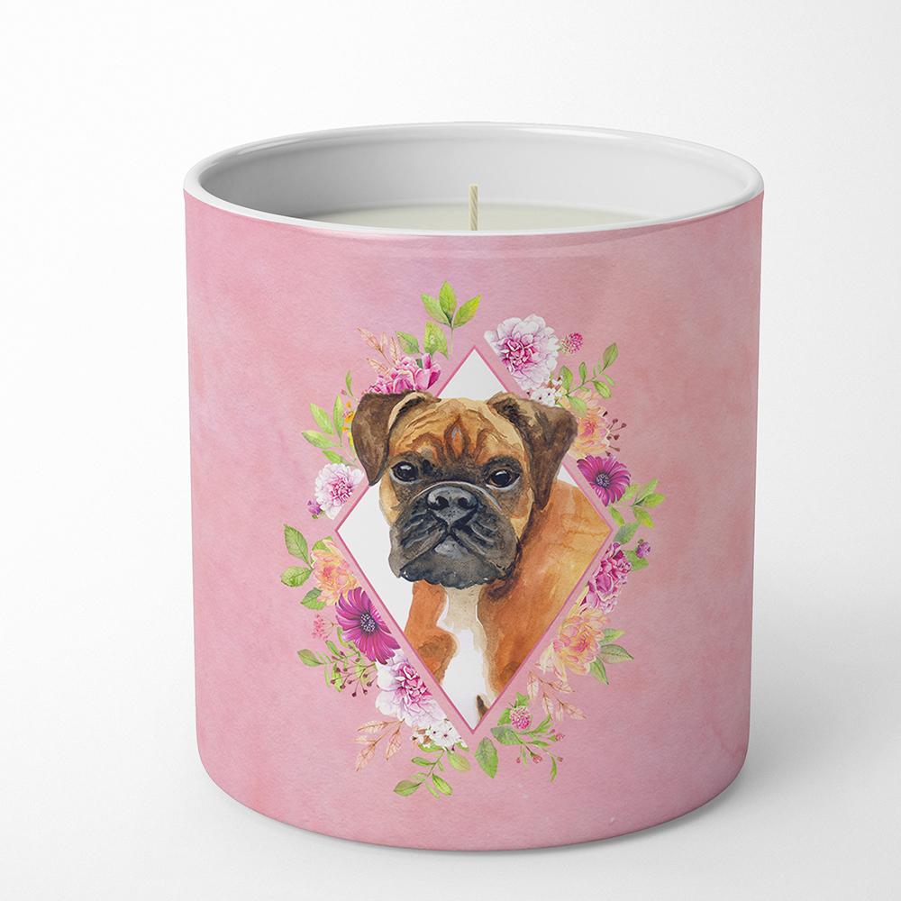 German Boxer Pink Flowers 10 oz Decorative Soy Candle CK4145CDL by Caroline&#39;s Treasures
