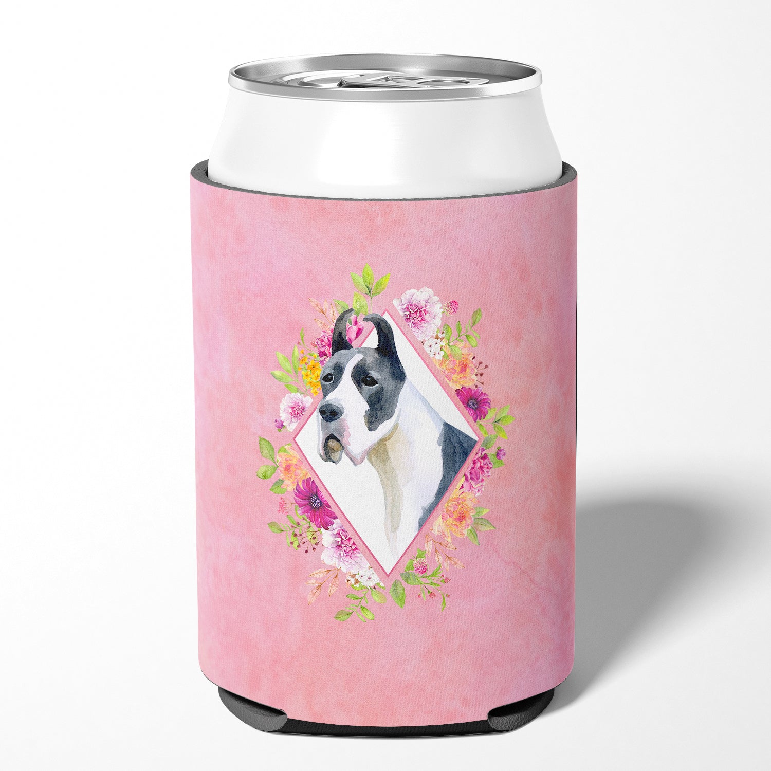 Great Dane Pink Flowers Can or Bottle Hugger CK4150CC  the-store.com.