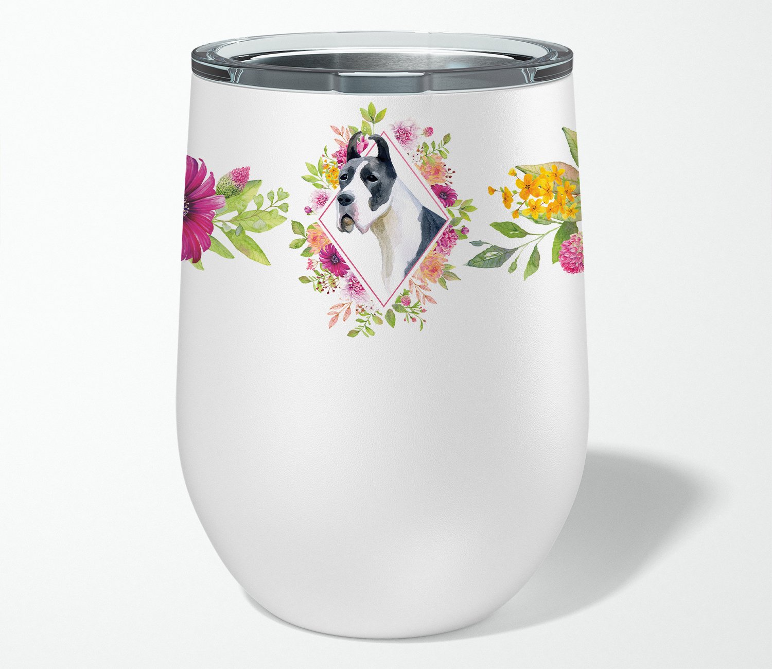 Great Dane Pink Flowers Stainless Steel 12 oz Stemless Wine Glass CK4150TBL12 by Caroline's Treasures