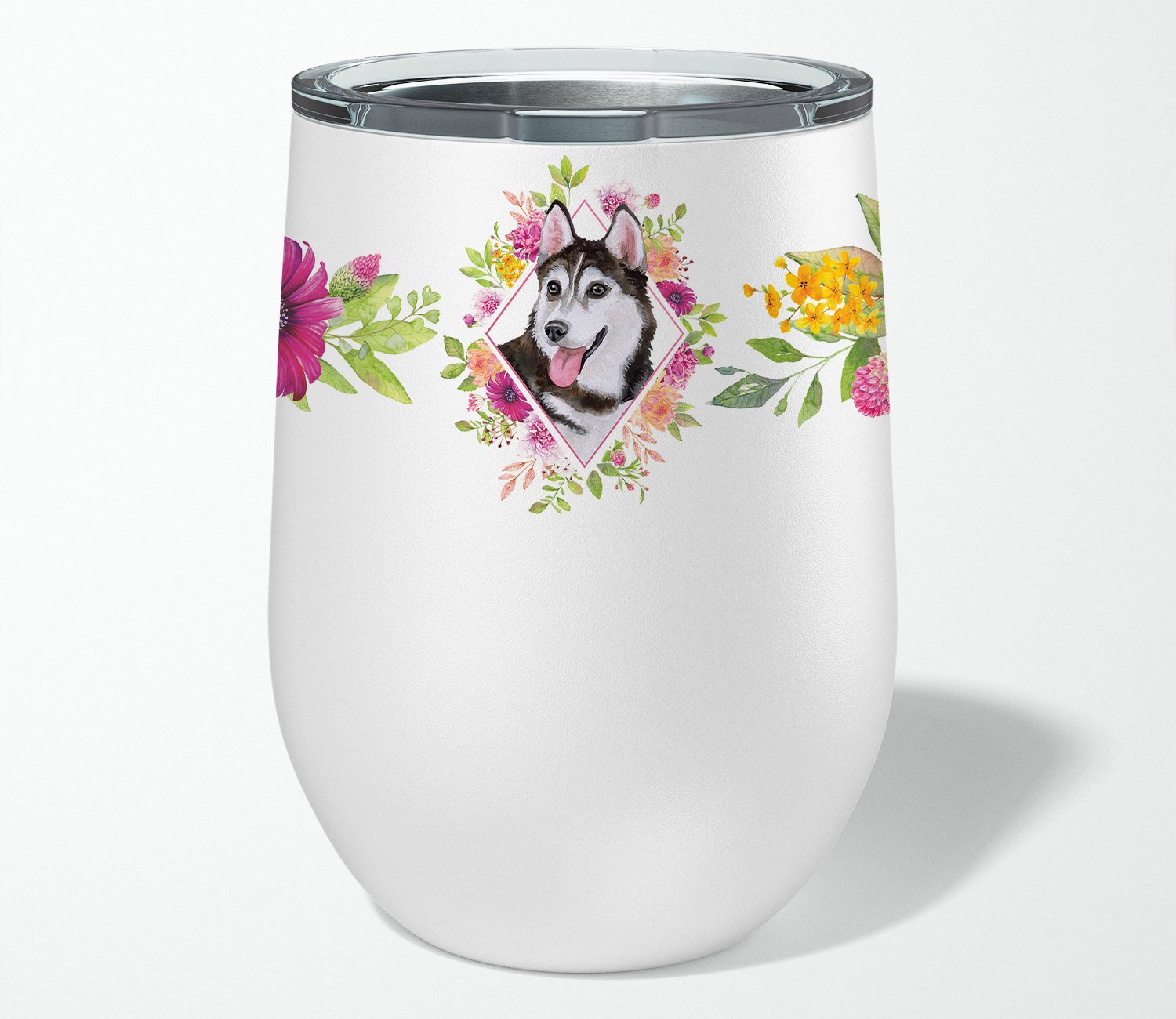 Siberian Husky #1 Pink Flowers Stainless Steel 12 oz Stemless Wine Glass CK4151TBL12 by Caroline's Treasures