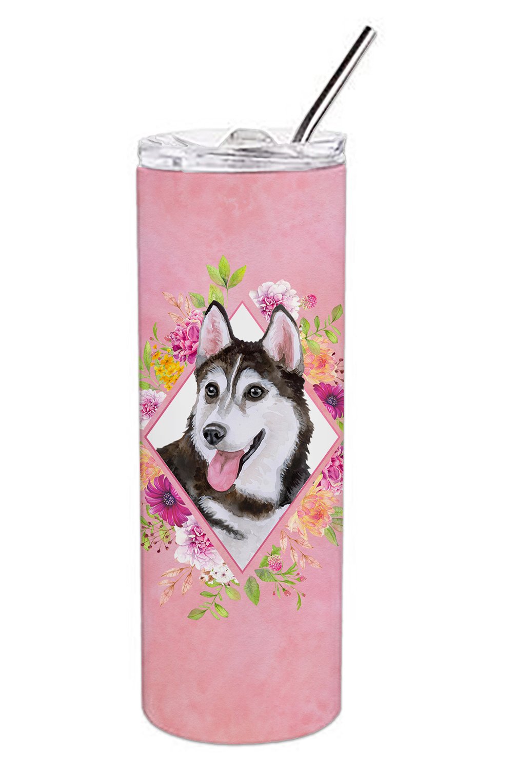 Siberian Husky #1 Pink Flowers Double Walled Stainless Steel 20 oz Skinny Tumbler CK4151TBL20 by Caroline&#39;s Treasures