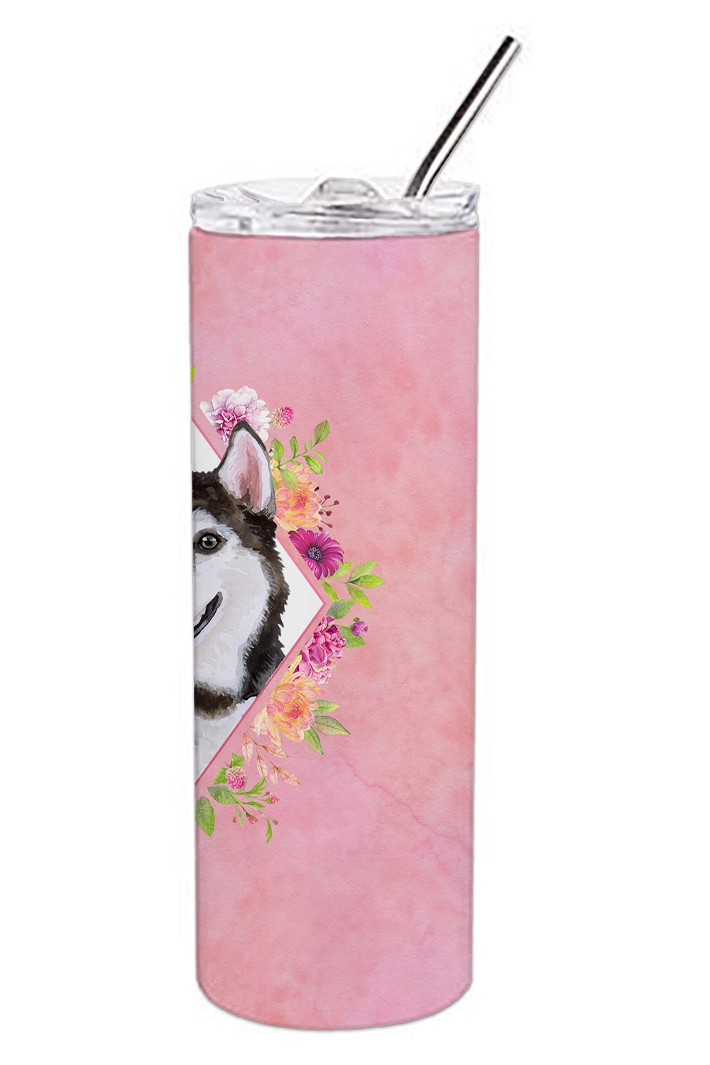 Siberian Husky #1 Pink Flowers Double Walled Stainless Steel 20 oz Skinny Tumbler CK4151TBL20 by Caroline's Treasures