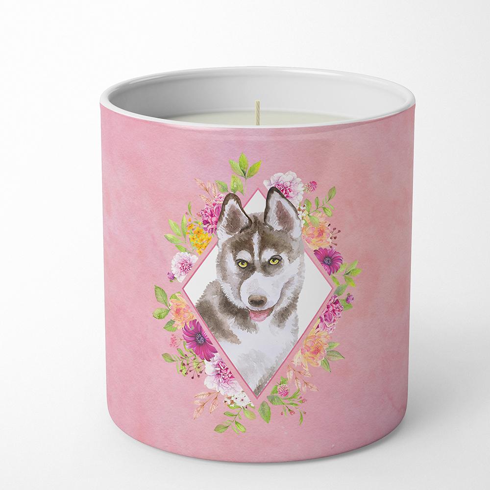 Siberian Husky #2 Pink Flowers 10 oz Decorative Soy Candle CK4152CDL by Caroline&#39;s Treasures