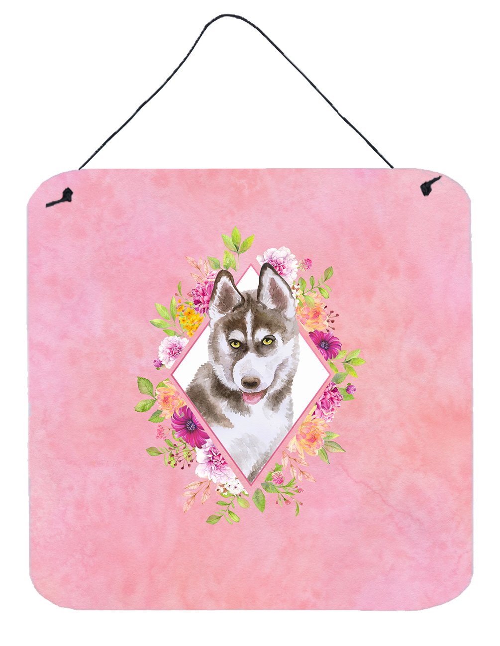Siberian Husky #2 Pink Flowers Wall or Door Hanging Prints CK4152DS66 by Caroline&#39;s Treasures