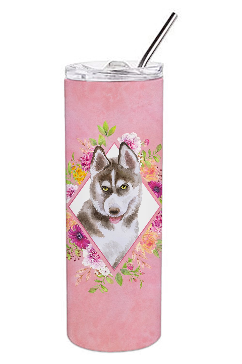 Siberian Husky #2 Pink Flowers Double Walled Stainless Steel 20 oz Skinny Tumbler CK4152TBL20 by Caroline&#39;s Treasures