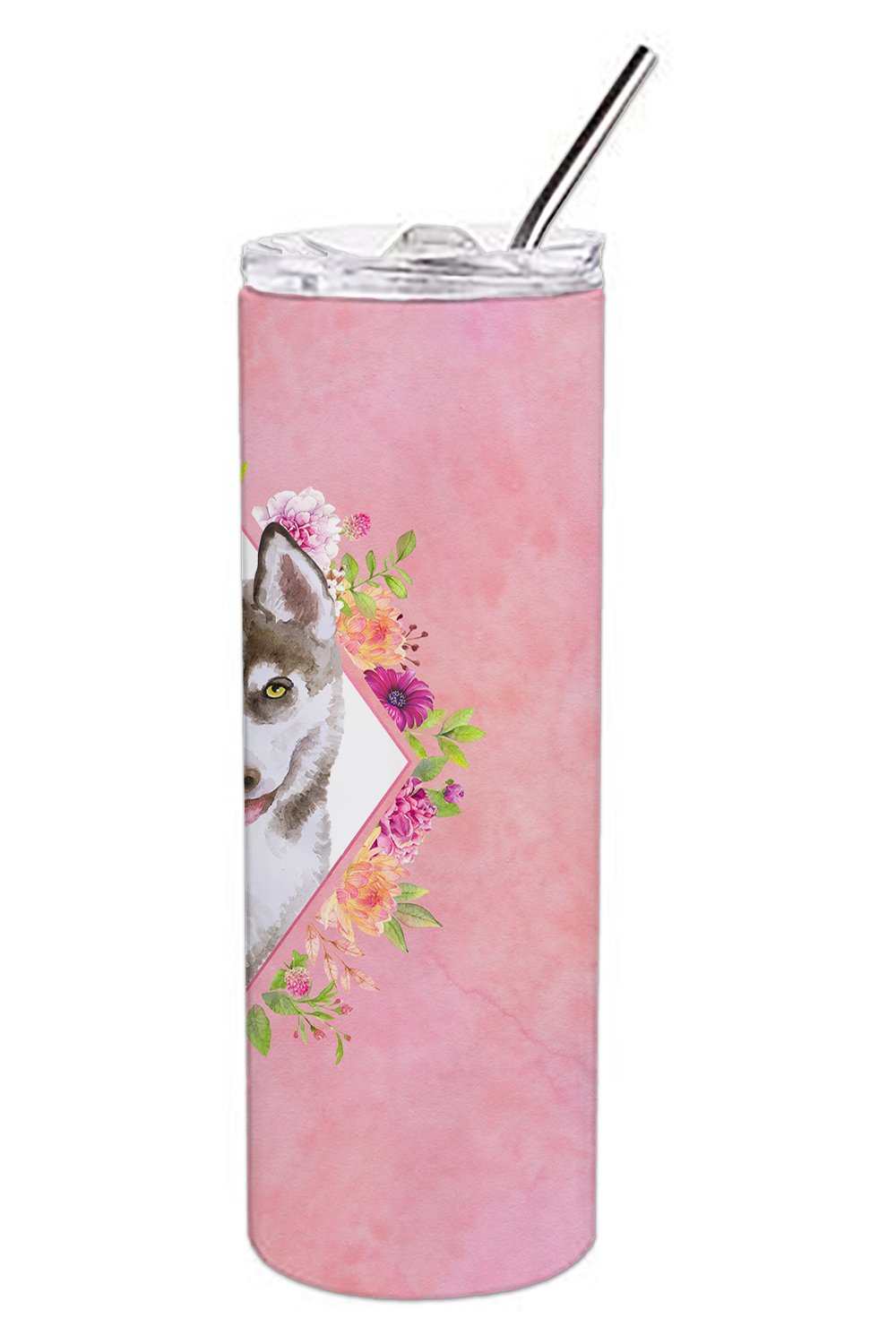 Siberian Husky #2 Pink Flowers Double Walled Stainless Steel 20 oz Skinny Tumbler CK4152TBL20 by Caroline's Treasures