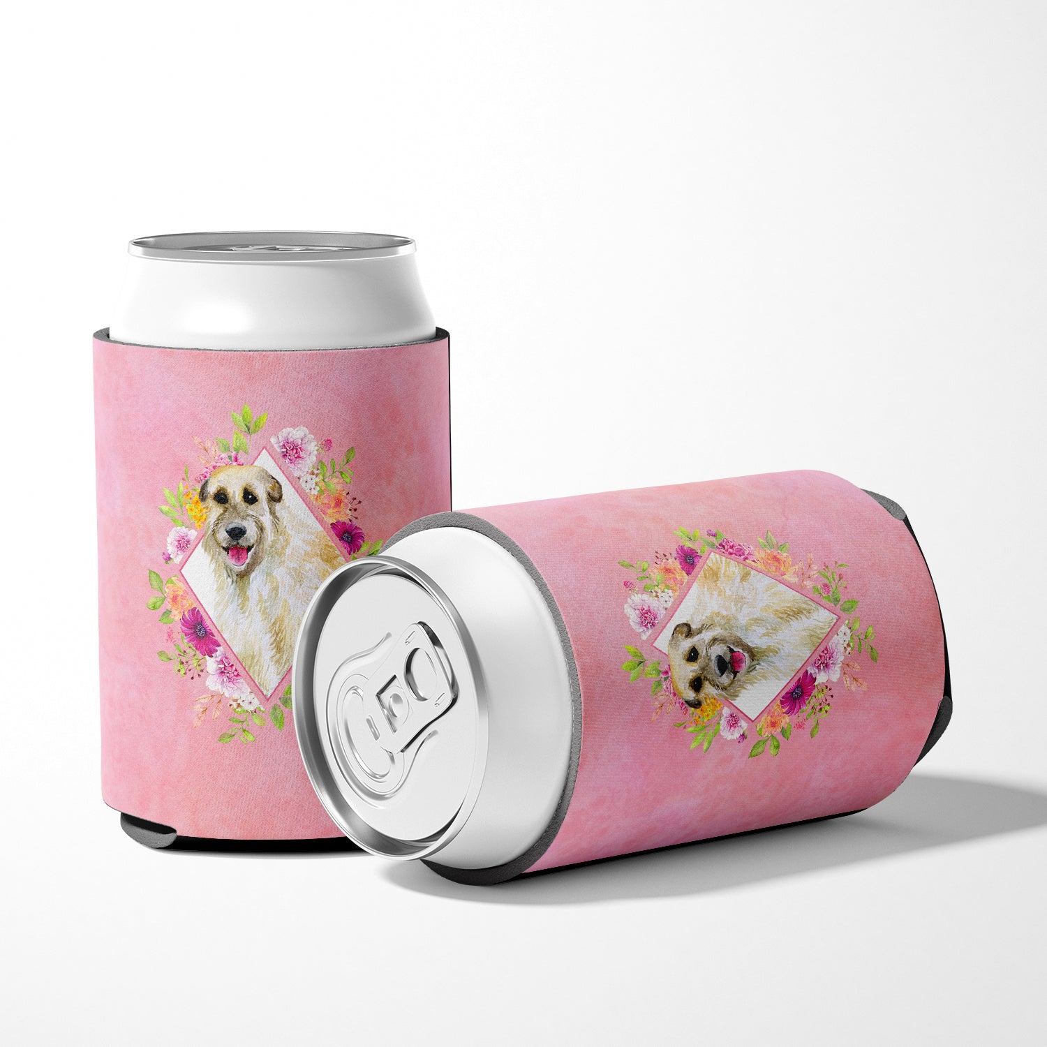 Irish Wolfhound Pink Flowers Can or Bottle Hugger CK4153CC  the-store.com.