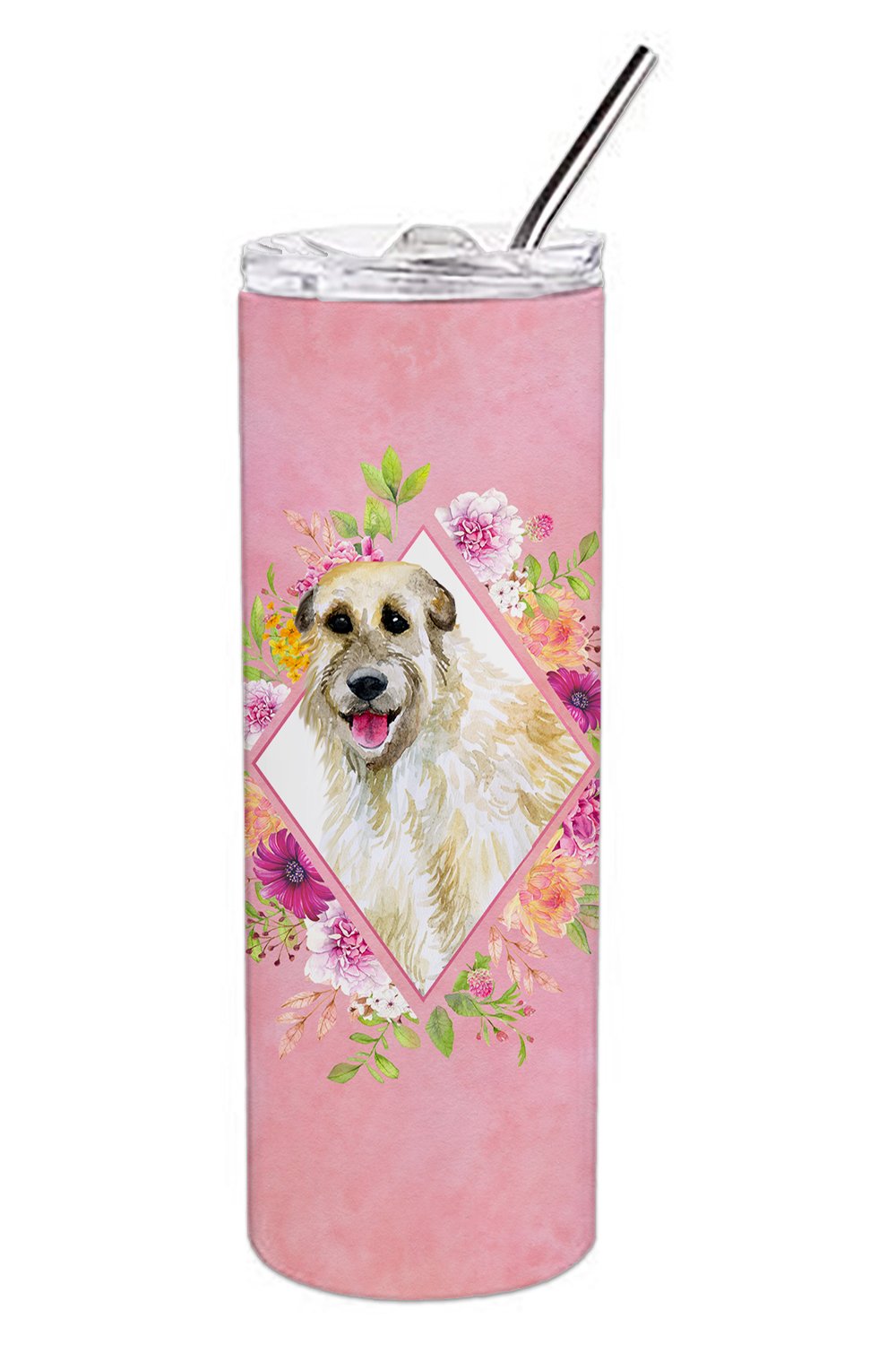 Irish Wolfhound Pink Flowers Double Walled Stainless Steel 20 oz Skinny Tumbler CK4153TBL20 by Caroline&#39;s Treasures