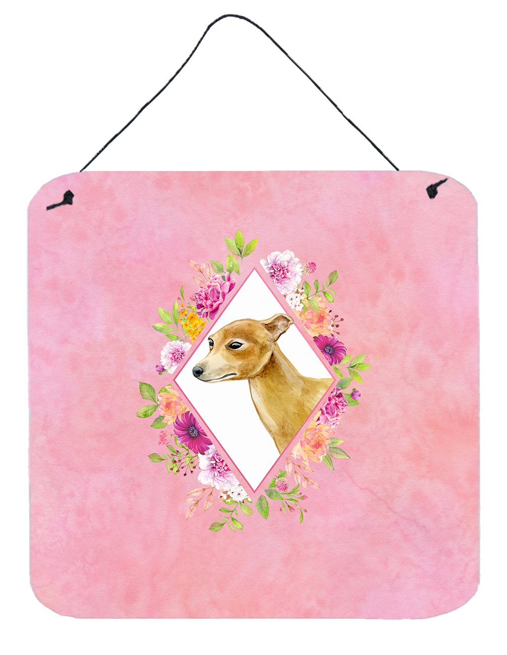 Italian Greyhound Pink Flowers Wall or Door Hanging Prints CK4154DS66 by Caroline&#39;s Treasures