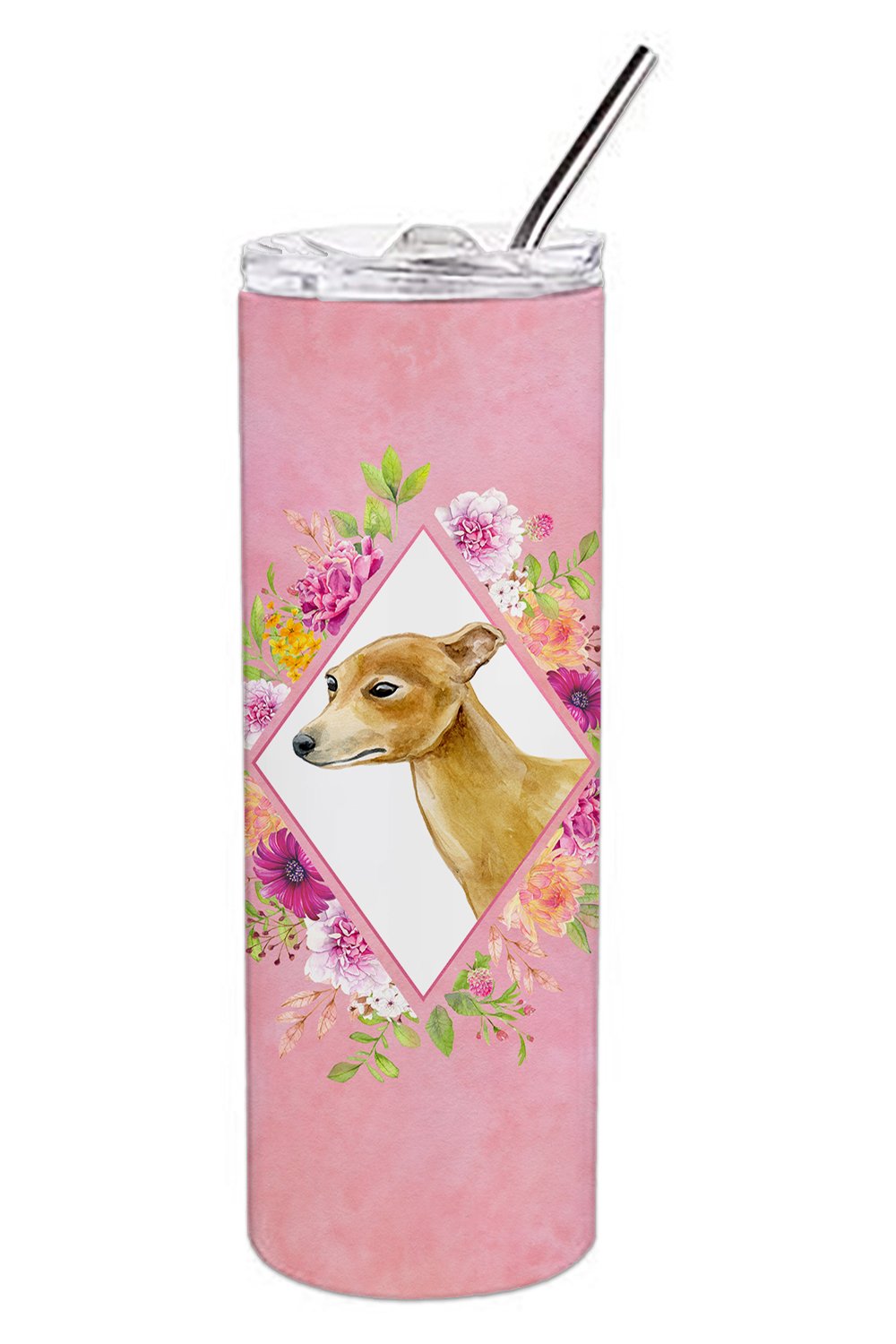Italian Greyhound Pink Flowers Double Walled Stainless Steel 20 oz Skinny Tumbler CK4154TBL20 by Caroline&#39;s Treasures