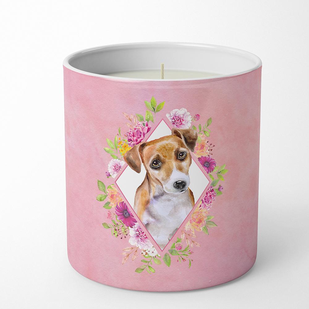 Jack Russell Terrier #1 Pink Flowers 10 oz Decorative Soy Candle CK4155CDL by Caroline&#39;s Treasures
