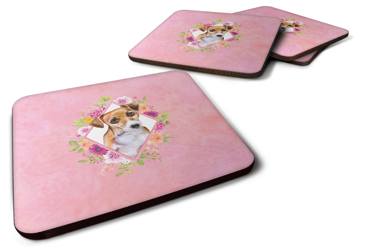 Set of 4 Jack Russell Terrier #1 Pink Flowers Foam Coasters Set of 4 CK4155FC - the-store.com
