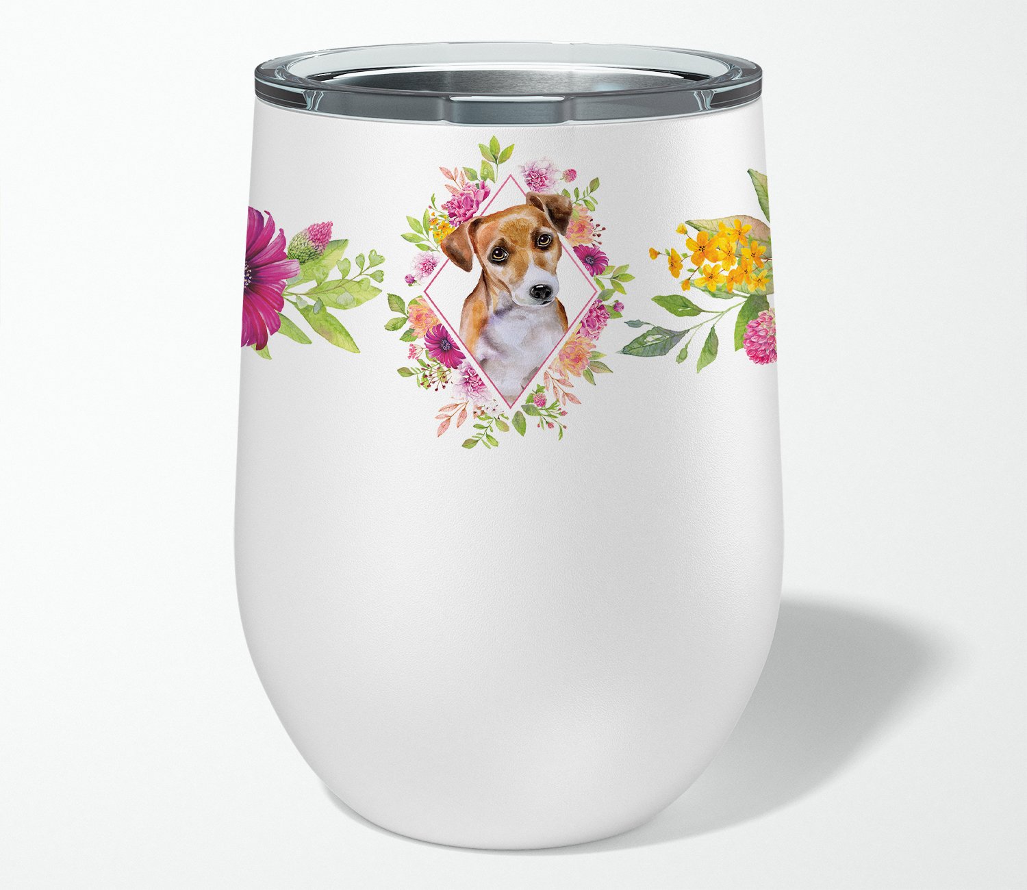 Jack Russell Terrier #1 Pink Flowers Stainless Steel 12 oz Stemless Wine Glass CK4155TBL12 by Caroline's Treasures