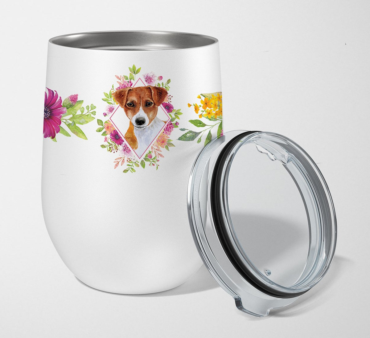 Jack Russell Terrier #2 Pink Flowers Stainless Steel 12 oz Stemless Wine Glass CK4156TBL12 by Caroline&#39;s Treasures