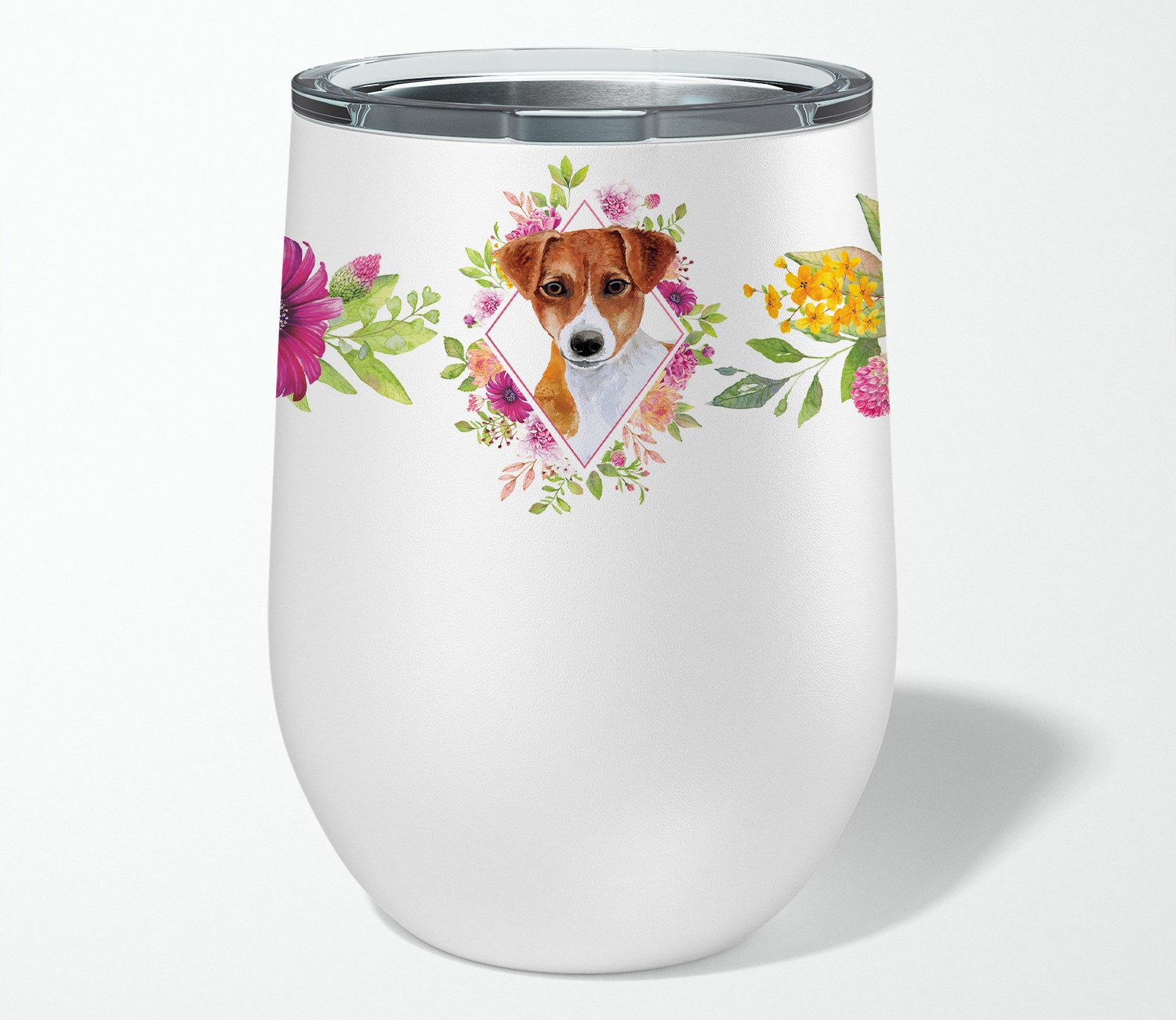 Jack Russell Terrier #2 Pink Flowers Stainless Steel 12 oz Stemless Wine Glass CK4156TBL12 by Caroline's Treasures