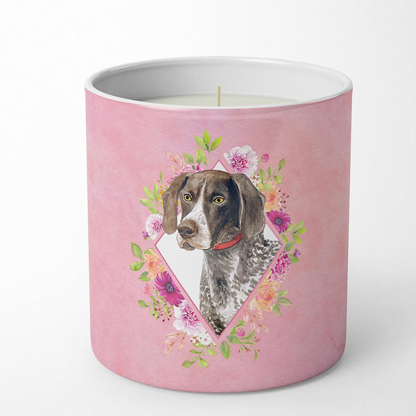 German Shorthaired Pointer Pink Flowers 10 oz Decorative Soy Candle CK4157CDL by Caroline's Treasures