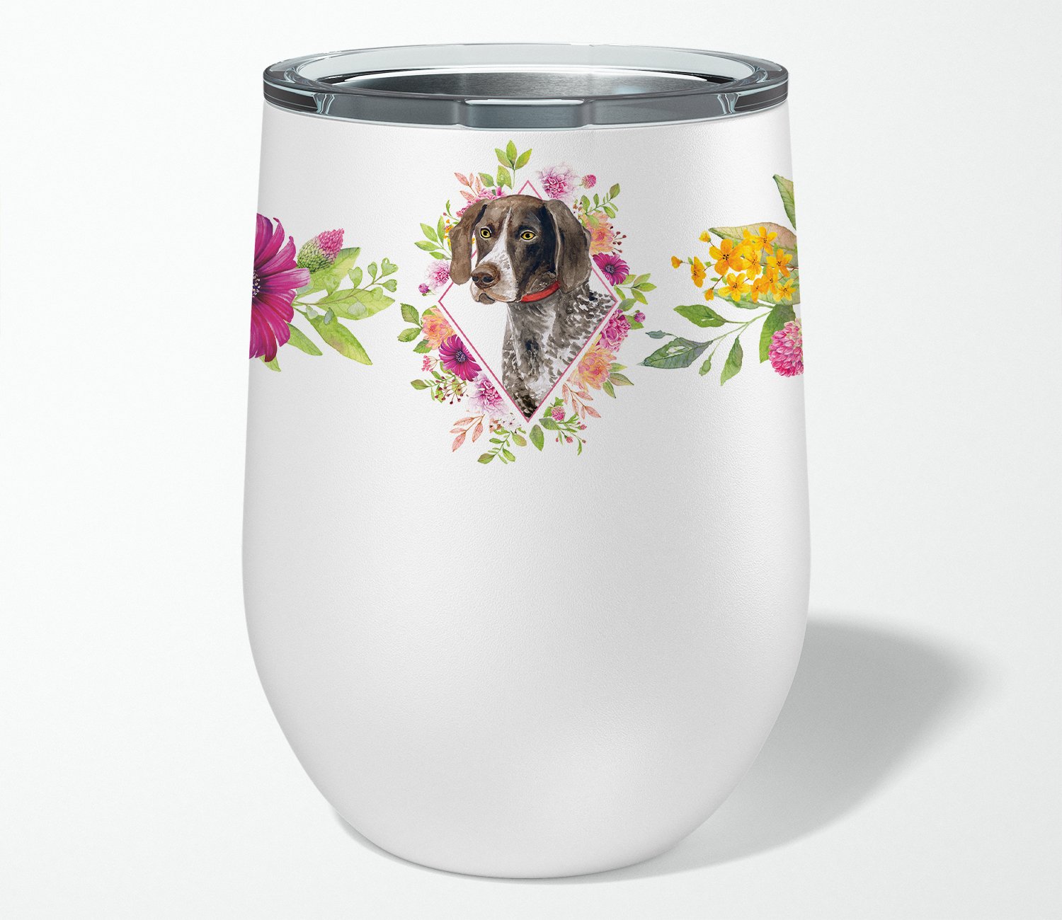 German Shorthaired Pointer Pink Flowers Stainless Steel 12 oz Stemless Wine Glass CK4157TBL12 by Caroline's Treasures