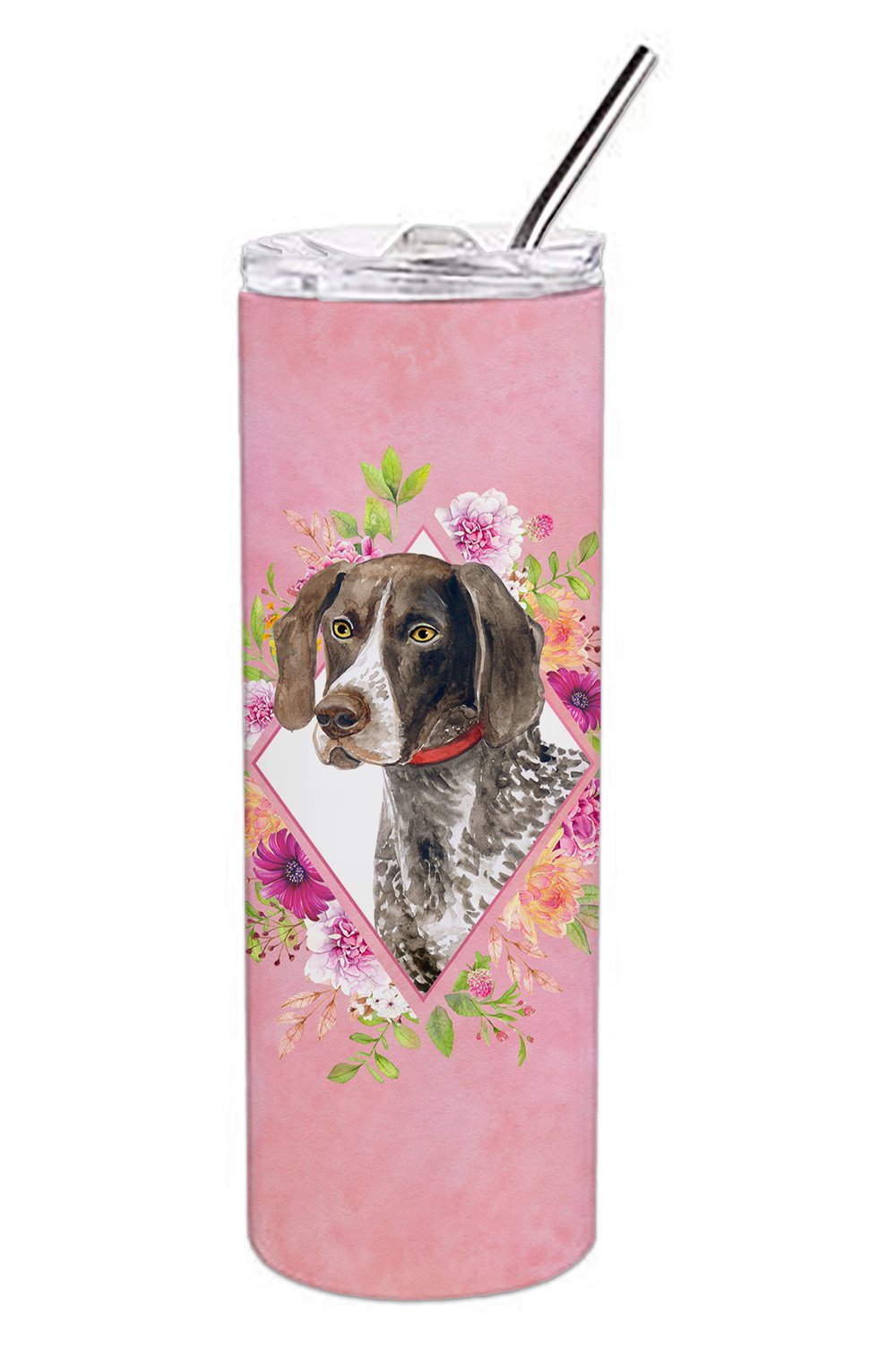 German Shorthaired Pointer Pink Flowers Double Walled Stainless Steel 20 oz Skinny Tumbler CK4157TBL20 by Caroline&#39;s Treasures
