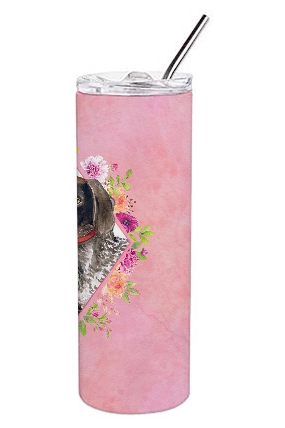 German Shorthaired Pointer Pink Flowers Double Walled Stainless Steel 20 oz Skinny Tumbler CK4157TBL20 by Caroline's Treasures