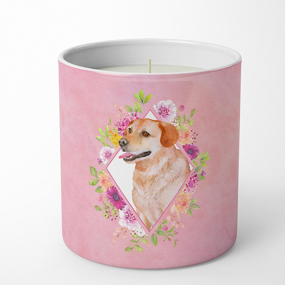 Yellow Labrador Retriever Pink Flowers 10 oz Decorative Soy Candle CK4158CDL by Caroline&#39;s Treasures
