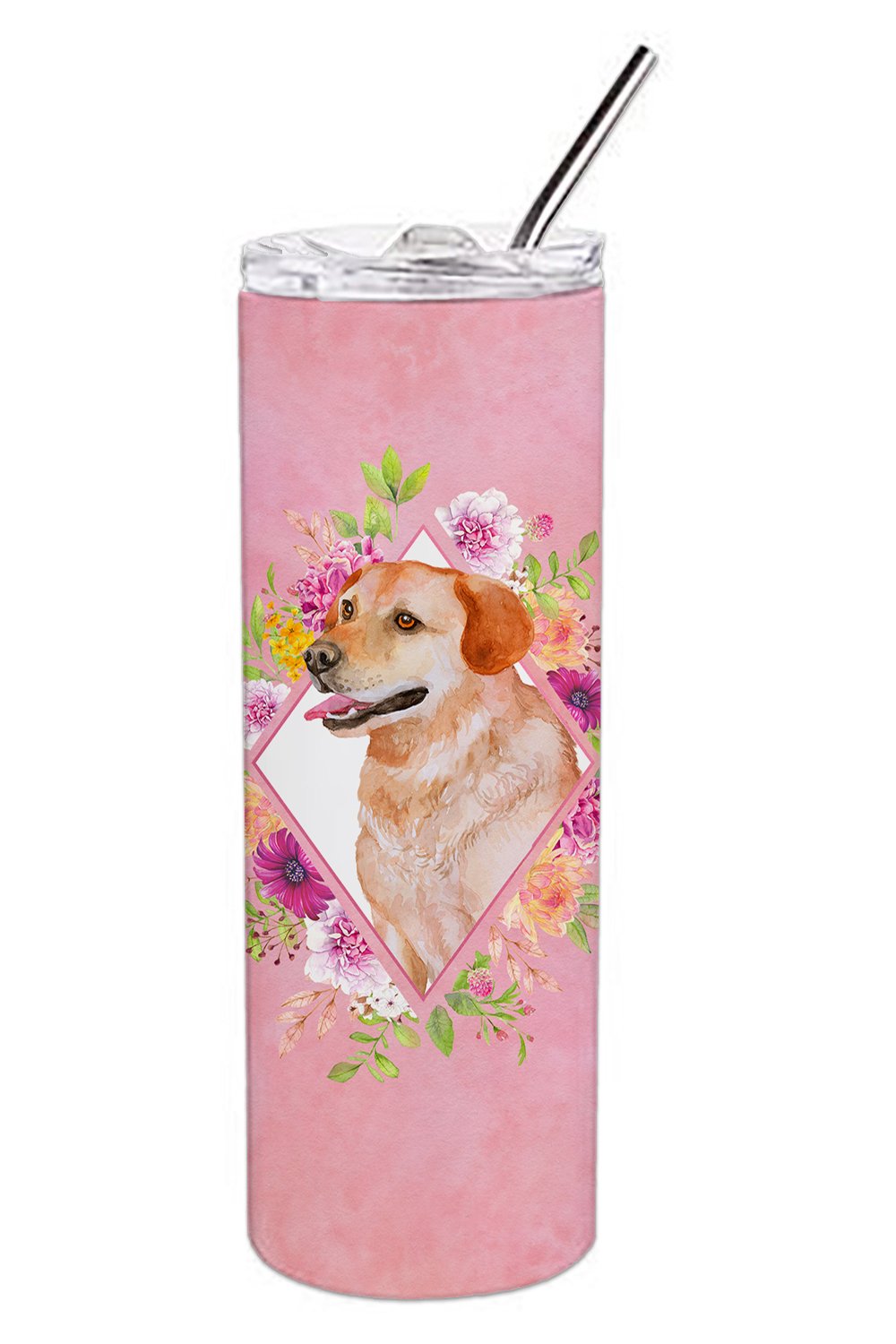 Yellow Labrador Retriever Pink Flowers Double Walled Stainless Steel 20 oz Skinny Tumbler CK4158TBL20 by Caroline's Treasures