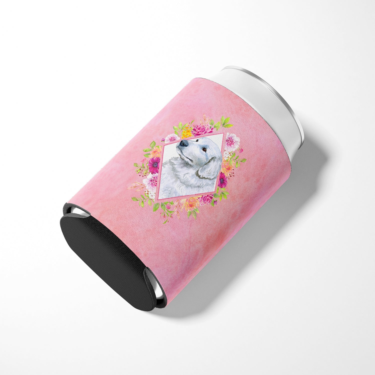 Great Pyrenees Pink Flowers Can or Bottle Hugger CK4160CC  the-store.com.