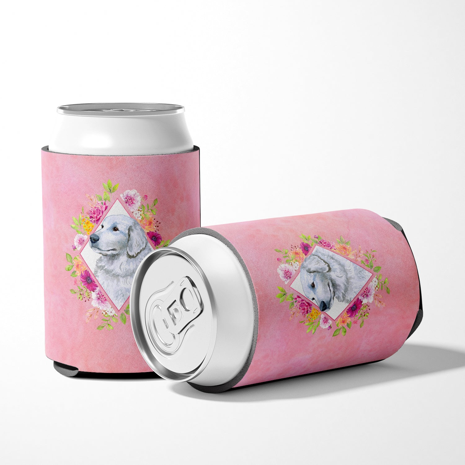 Great Pyrenees Pink Flowers Can or Bottle Hugger CK4160CC  the-store.com.