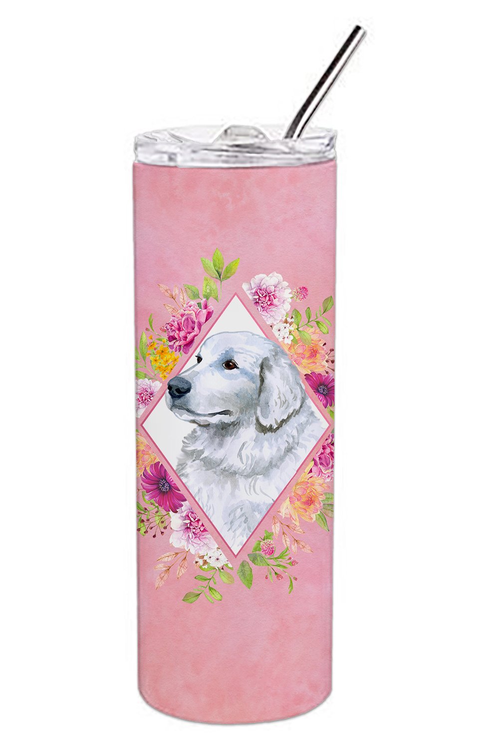 Great Pyrenees Pink Flowers Double Walled Stainless Steel 20 oz Skinny Tumbler CK4160TBL20 by Caroline&#39;s Treasures