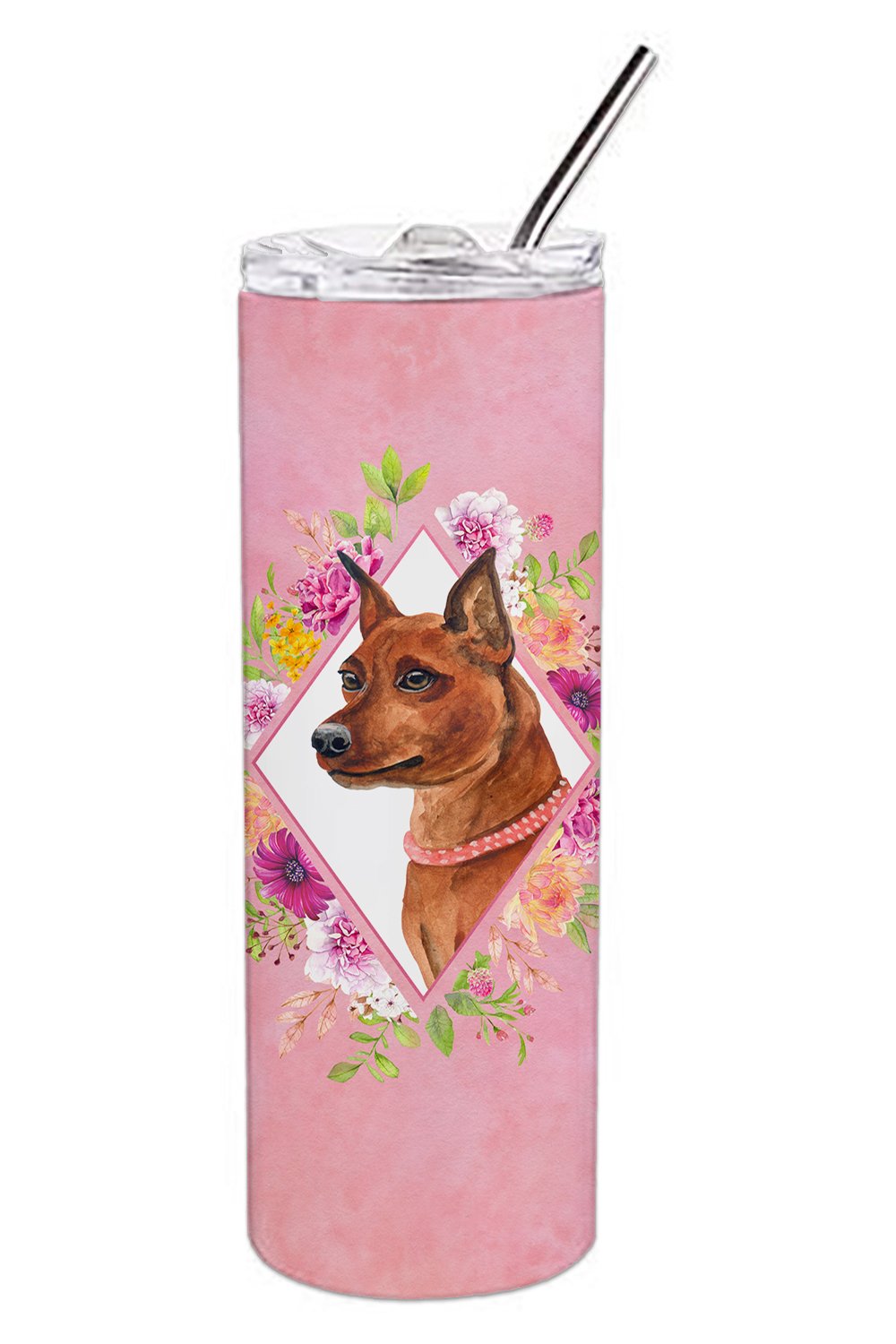 Miniature Pinscher Pink Flowers Double Walled Stainless Steel 20 oz Skinny Tumbler CK4161TBL20 by Caroline&#39;s Treasures