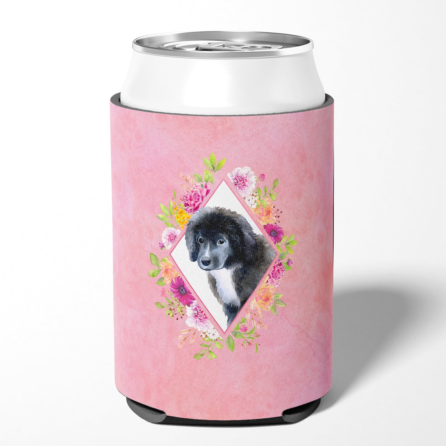 Newfoundland Puppy Pink Flowers Can or Bottle Hugger CK4164CC  the-store.com.