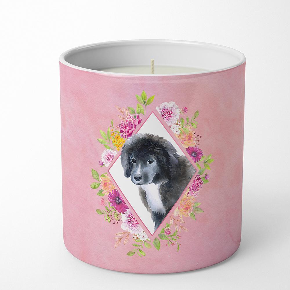 Newfoundland Puppy Pink Flowers 10 oz Decorative Soy Candle CK4164CDL by Caroline&#39;s Treasures