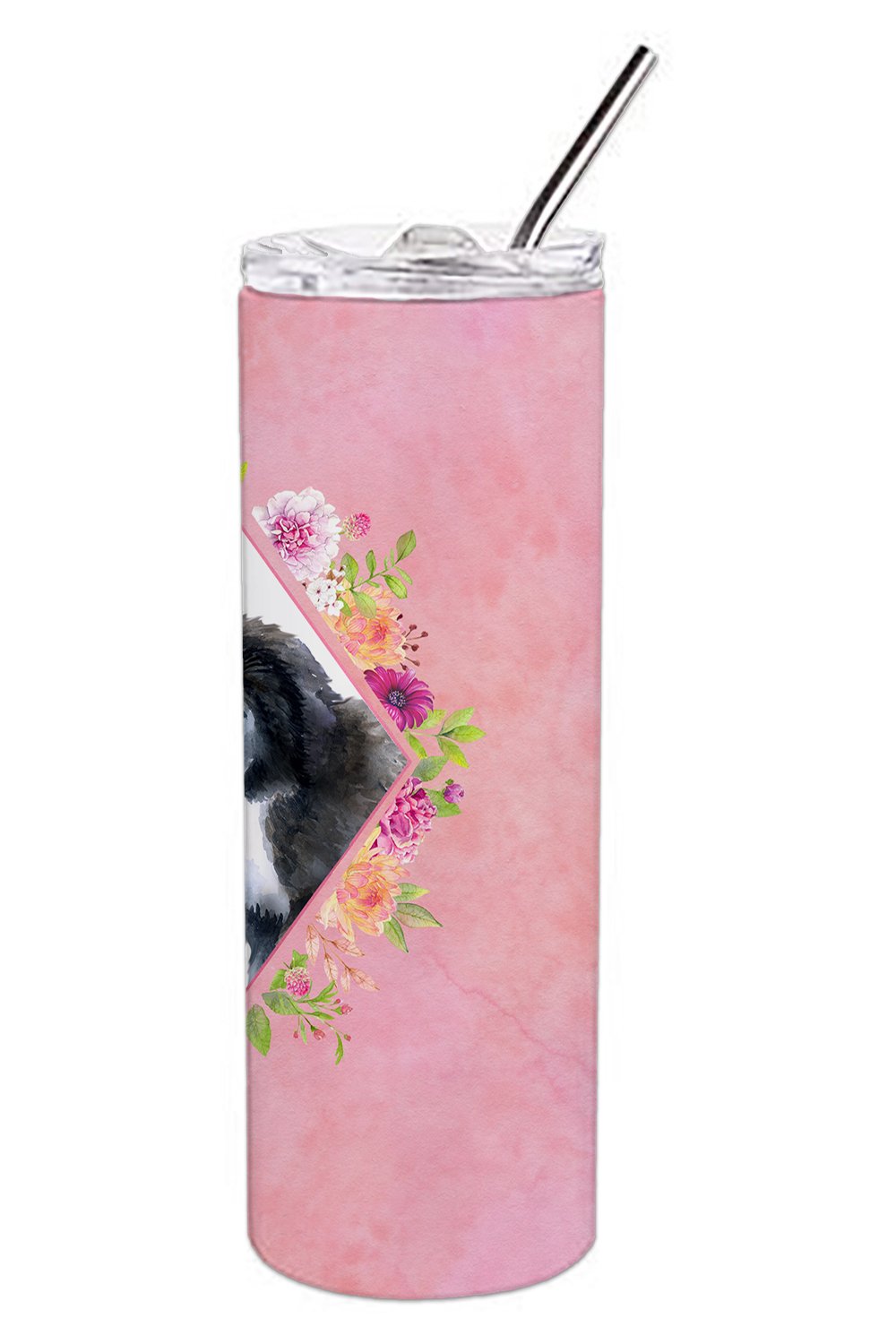Newfoundland Puppy Pink Flowers Double Walled Stainless Steel 20 oz Skinny Tumbler CK4164TBL20 by Caroline's Treasures