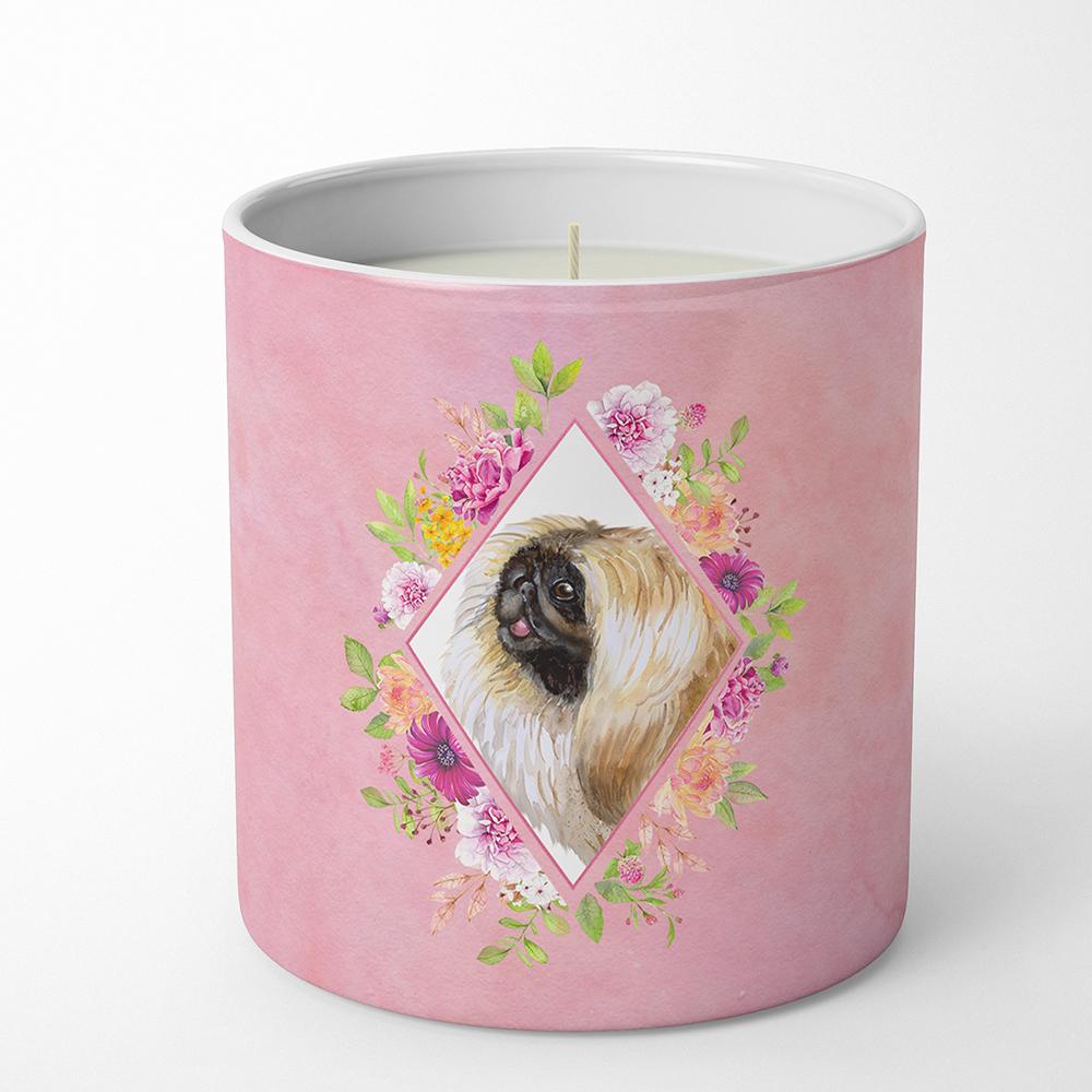 Pekingese Pink Flowers 10 oz Decorative Soy Candle CK4166CDL by Caroline&#39;s Treasures