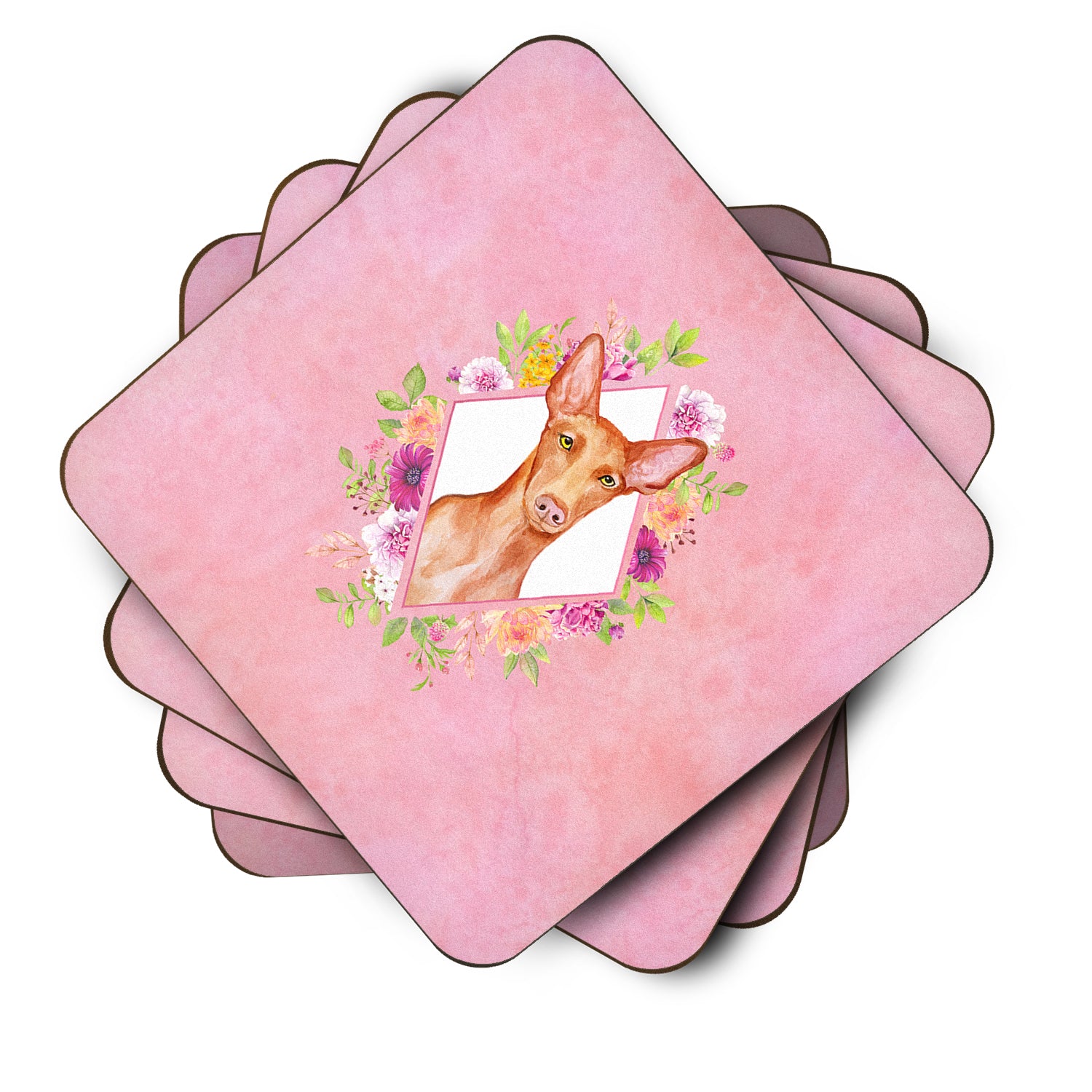 Caroline's Treasures Pharaoh Hound Pink Flowers Coasters - Set of 4 Lightweight Foam, Absorbent Drink Coasters CK4168FC